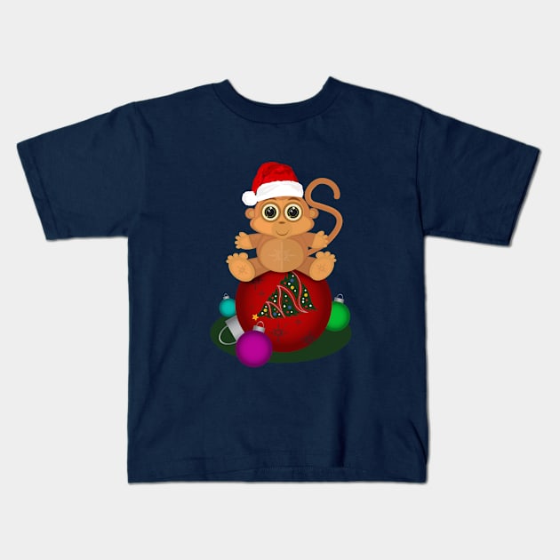 Christmas Monkey Kids T-Shirt by adamzworld